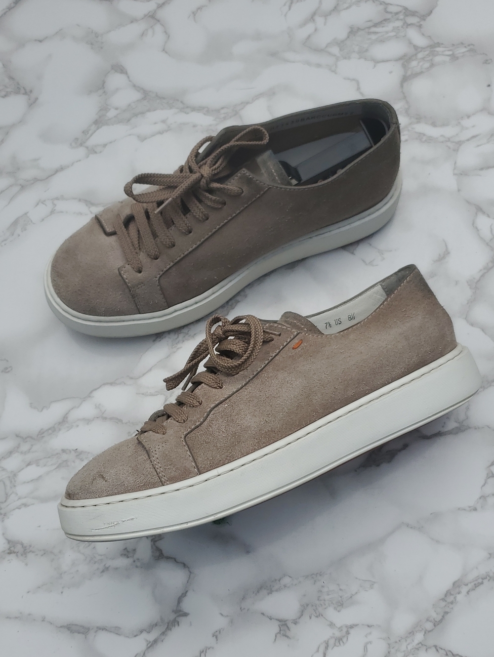Santoni Taupe Suede Low-Top Sneakers